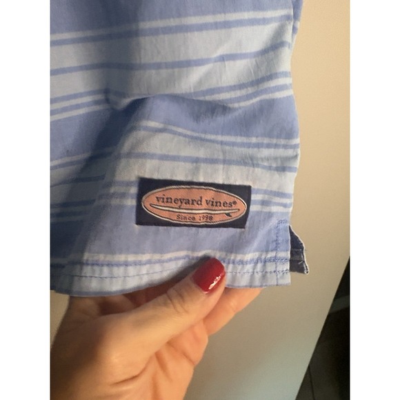 Vineyard Vines Swim Trunk Shorts Mens Large Blue Stripe Stretch Drawstring - Picture 2 of 7